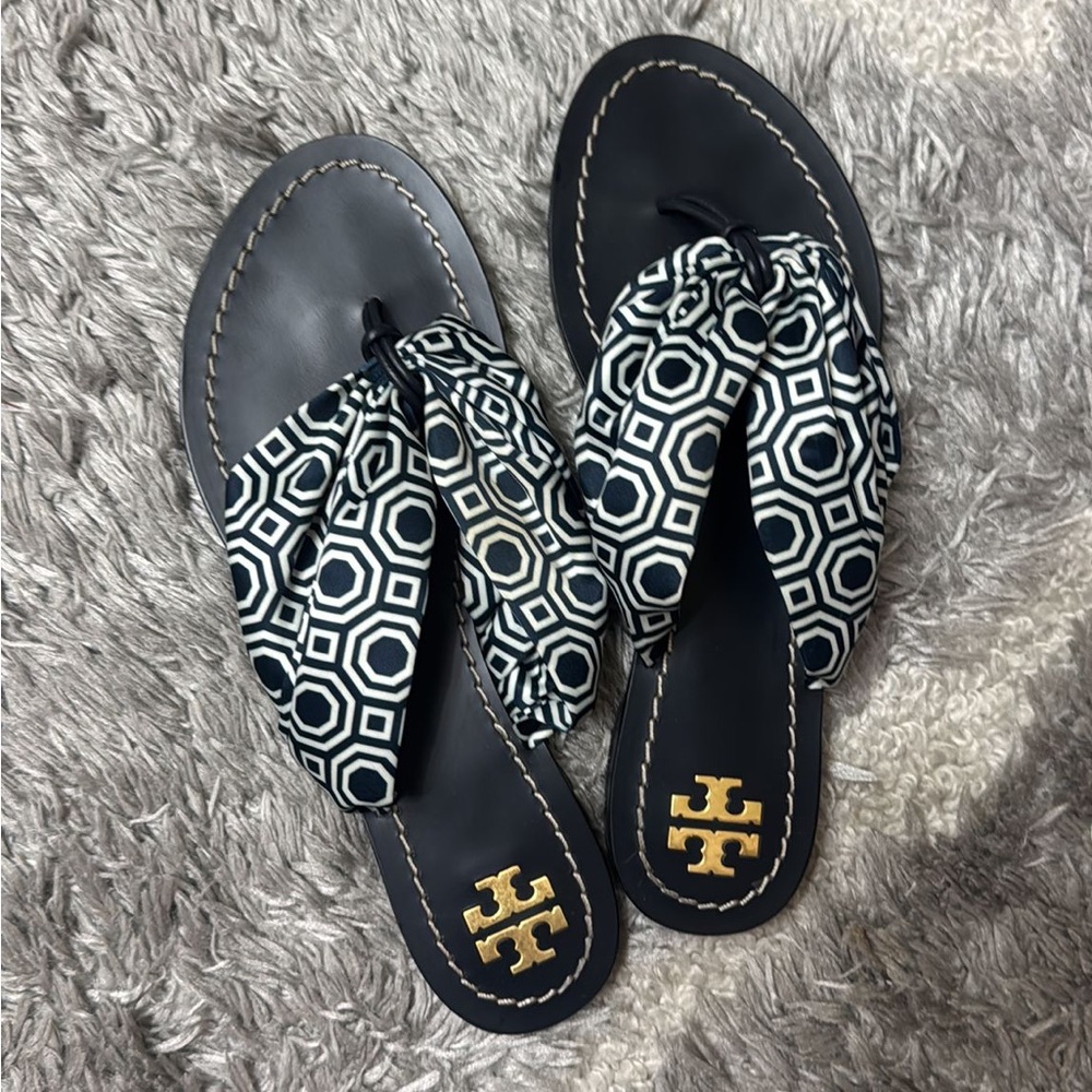 Tory Burch Black and White Geometric Sandals